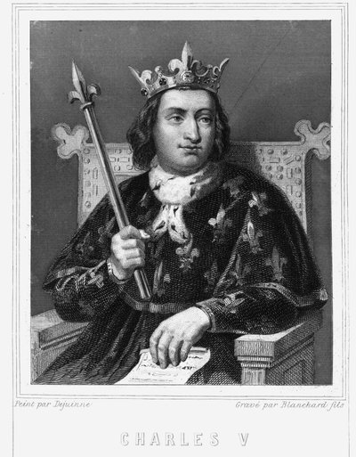 Porträtt av Karl V den vise (1338 - 1380), kung av Frankrike - i "Histoire des Français"" av Lavallée, gravyr, sd. av Unknown artist