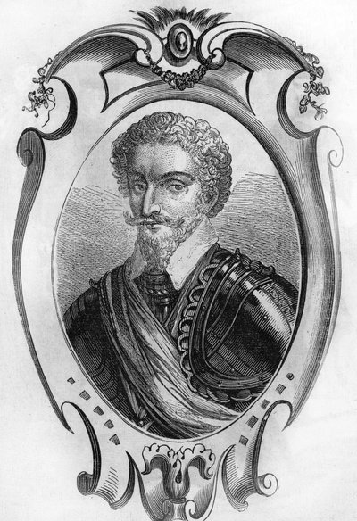 Porträtt av Charles de Gontaut, baron, sedan hertig av Biron (1562 till 1602). Maréchal de France. gravyr från 1866. av Unknown artist
