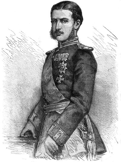 Porträtt av Charles de Hohenzollern (1839-1914), återerövrande prins av Rumänien, dåvarande kung Charles I (Carol I) - Gravyr i "" The Illustrous Journal"" av Unknown artist