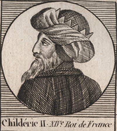 Porträtt av Childeric II, frankernas kung från 670 till 673 - CHILDERIC II 655-675 kung merovinger av Frankrike och Austrasien - gravyr från "" Instruction sur l