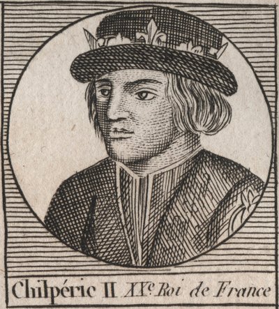 Porträtt av Chilperic II (ca 670 - 721), kung av Neustrien - CHILPERIC II kung av frankerna - gravyr från "Instruction sur l