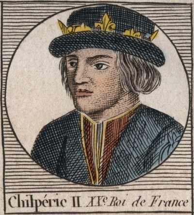 Porträtt av Chilperic II (ca 670 - 721), kung av Neustrien - CHILPERIC II kung av frankerna - gravyr från "Instruction sur l