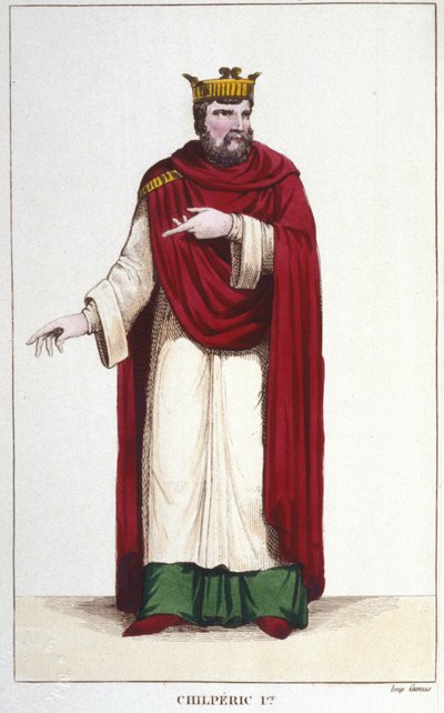 Porträtt av Chilperic I (539 - 584), gravyr av kung av Neustrien 1830 av Unknown artist
