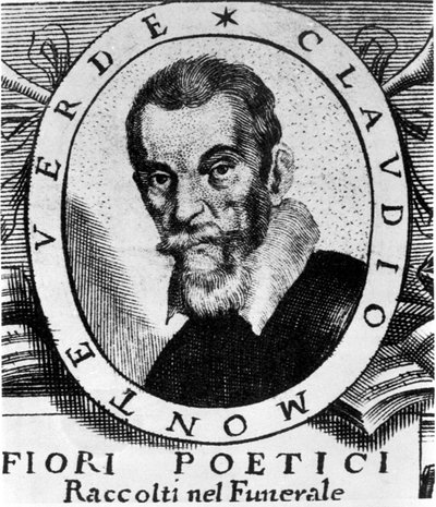 Porträtt av Claudio Monteverdi (1567 - 1643) efter framsidan av Fiori poetici samlad i begravningen av den mycket berömde och mycket vördnadsvärde signor Claudio Monteverdi, publicerad i Venedig 1644. av Unknown artist