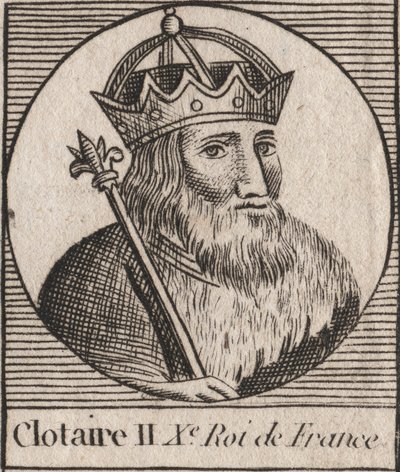 Porträtt av Clothaire II (584 - 628), kung av Neustrien och kung av frankerna - Clotaire eller Chlotar II (d.629) kung av frankerna - gravyr från "Instruction sur l