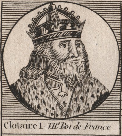 Porträtt av Clothaire I (497 - 561), kung av Neustrien och kung av frankerna - Clothar I, frankernas kung - gravyr från "Instruction sur l