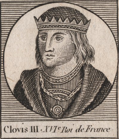 Porträtt av Clovis III, frankernas kung från 691 till 695 - CLOVIS III Merovinger kung av Neustrien och Austrasien - gravyr från "Instruction sur l