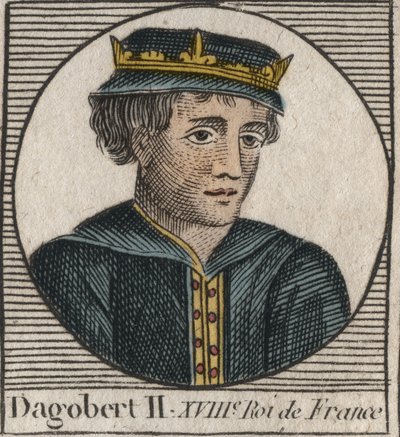 Porträtt av Dagobert II, frankernas kung från 711 till 716 - Dagobert II (676-679), kung av Austrasien - gravyr från "Instruction sur l