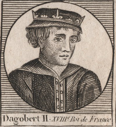 Porträtt av Dagobert II, kung av francen av 711a 716 - Dagobert II (676-679), kung av Austrasien - gravyr från "Instruction sur l