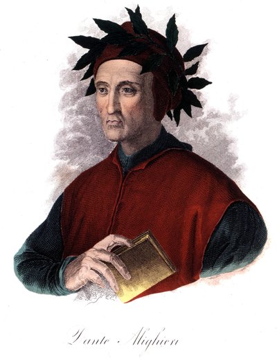 Porträtt av Dante (1265-1321), italiensk poet, gravyr från 1800-talet. av Unknown artist