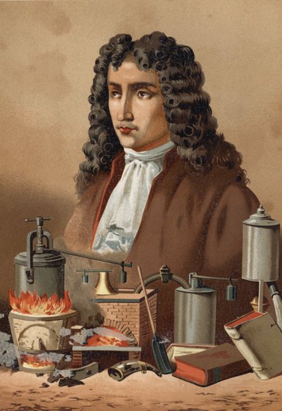 Porträtt av Denis Papin (1647 - 1714) från "Science and its Men" av Louis Figuier. Barcelona 1881 av Unknown artist
