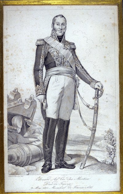 Porträtt av Edouard Adolphe Casimir Joseph Mortier, hertig av Trevise (1768-1835), marechal av Frankrike. Gravyr av 1800-talet. av Unknown artist