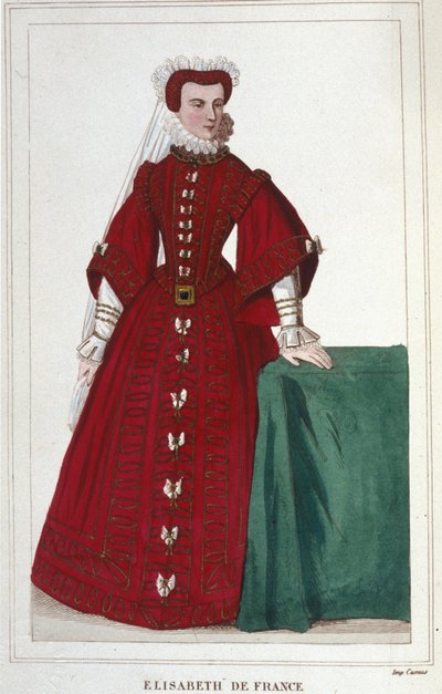 Porträtt av Elisabeth av Frankrike 1545 - 1568 Dotter till Henrik II och Katarina av Medici (Caterina de Medici) gravyr från 1830 av Unknown artist