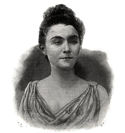 Porträtt av Emma Laure Esther Guilbert, dit Yvette Guilbert (1865-1944) Fransk sångerska vid kaffekonserten - Gravyr från 1892 av Unknown artist