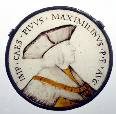 Porträtt av kejsar Maximilian I av Habsburg (1459-1519). Målat glas från 1500-talet. Paris, Museum of the Legion d