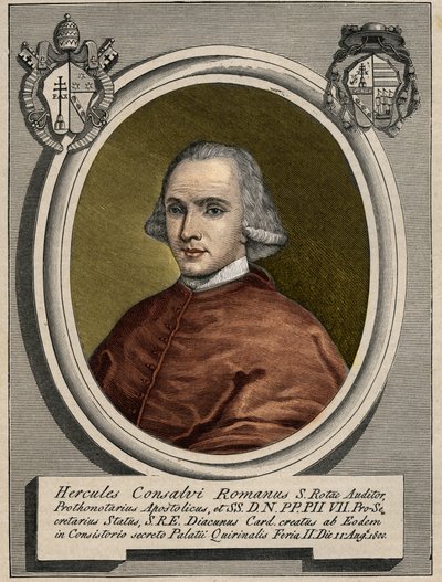 Porträtt av Ercole (Hercules) Consalvi (1757-1824), kardinal statssekreterare för Pius VII. Gravyr av 1800-talet. av Unknown artist