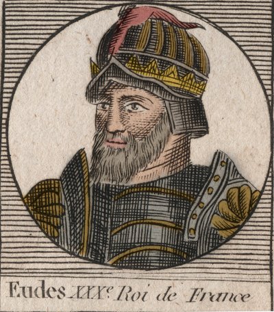 Porträtt av Eudes (Odon) (v. 860 - 898), greve av Paris och Troyes, då kung av Frankrike - EUDES greve av Paris vald till fransk tron efter avsättningen av kejsaren Karl - gravyr från "Instruction sur l