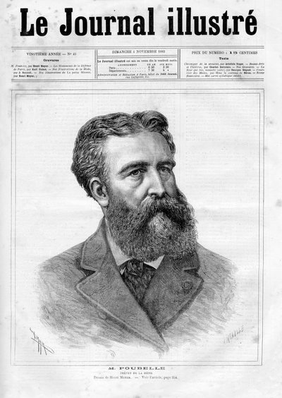 Porträtt av Eugene Rene Poubelle (1831 - 1907), fransk tjänsteman och prefet av Seine - omslag till "The Illustrous Journal" från 1883 av Unknown artist