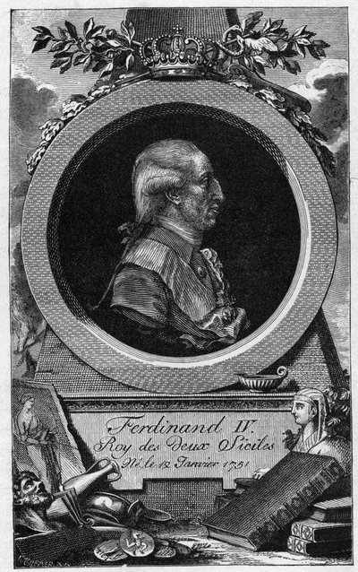 Porträtt av Ferdinand I av de två Sicilierna (eller Ferdinand IV av Neapel) (1751-1825) - gravyr från 1800-talet av Unknown artist