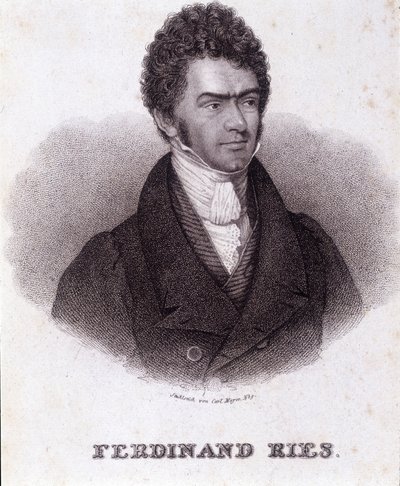 Porträtt av Ferdinand Ries (1784 - 1838) tysk kompositör och pianist. Gravyr av 1800-talet. av Unknown artist