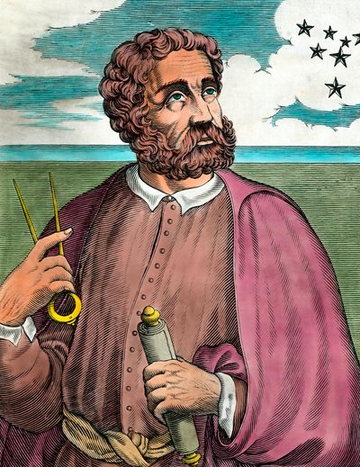Porträtt av Fernand de Magellan (1480-1521), portugisisk sjöfarare - Gravyr från 1500-talet - Privat samling - Porträtt av Ferdinand Magellan (1480-1521) Portugisisk upptäcktsresande - Gravyr från 1500-talet - Privat samling av Unknown artist