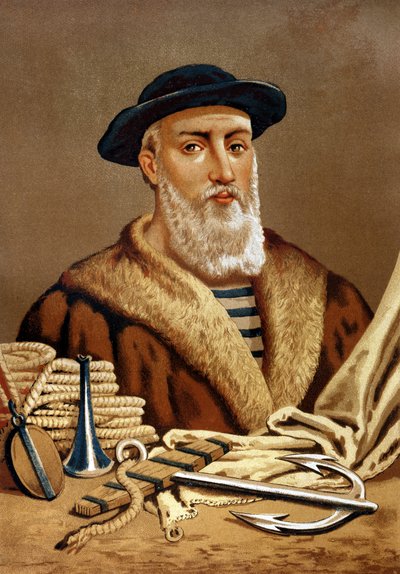 Porträtt av Fernando de Magellan. på portugisiska Fern¿o de Magalh¿es portugisiska navigator (1480 till 1521). efter kända män och kvinnor. Barcelona 1877. av Unknown artist