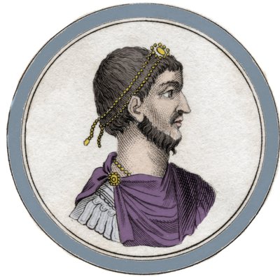 Porträtt av Flavius Claudius Julianus (331-363), kallad Julianus den avfällde även kallad Filosofen Julian eller Julian II eller Kejsaren Julian. Gravyr av 1800-talet. av Unknown artist