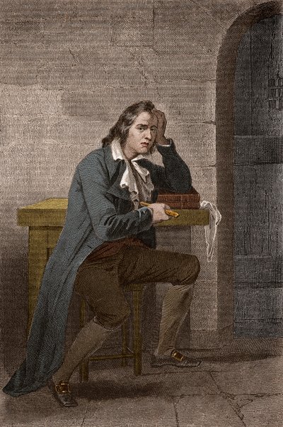 Porträtt av Francois Babeuf dit Gracchus (1760-1797), fransk revolutionär, knivhugg sig själv - Anonym gravyr av Unknown artist