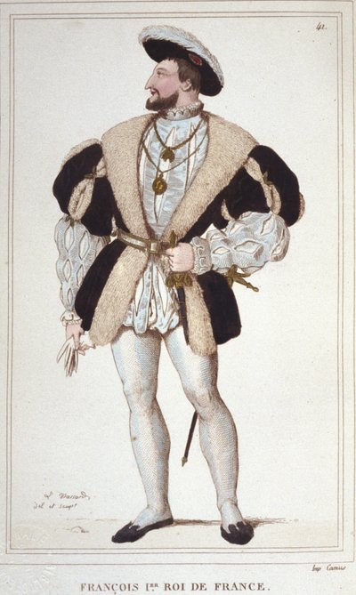 Porträtt av Francois I (1494 - 1547) Gravyr från 1830 av Unknown artist