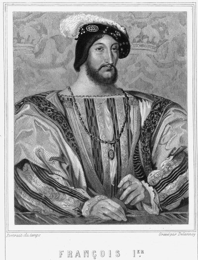 Porträtt av Francois I (1494 - 1547), kung av Frankrike - i "Histoire des Français"" av Lavallée, gravyr, sd. av Unknown artist