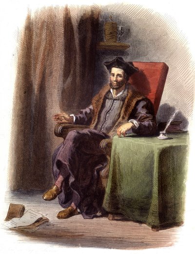 Porträtt av François Rabelais sittande (1483-1553) - i "" Le Plutarque francais", Ed. Mennechet av Unknown artist