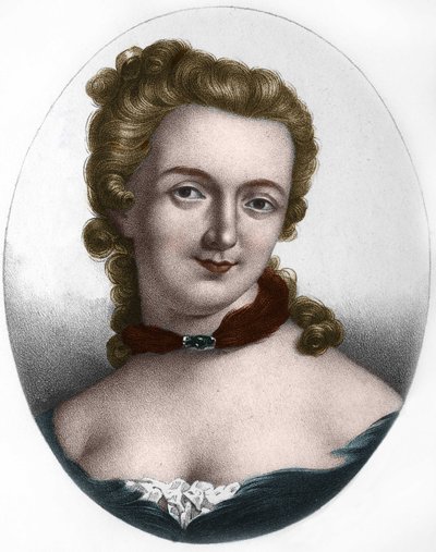 Porträtt av Gabrielle Emilie de Breteuil, Marquise (Madame) du Chatelet (1706-1749) Marquise Le Tonnelier de Breteuil, fransk kvinna av bokstäver. av Unknown artist