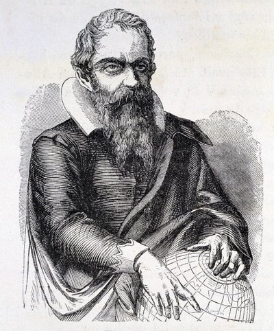Porträtt av Galileo Galilei dit Galileo (1564 - 1642), gravyr från 1800-talet. av Unknown artist