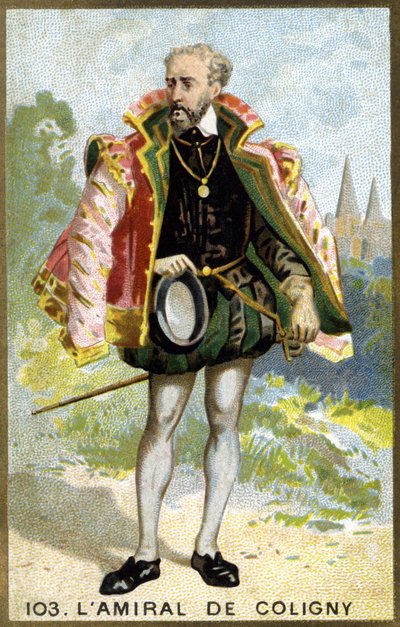 Porträtt av Gaspard de Châtillon, Sire de Coligny (1519 - 1572), amiral av Frankrike. Kromolitografi av 1800-talet. av Unknown artist