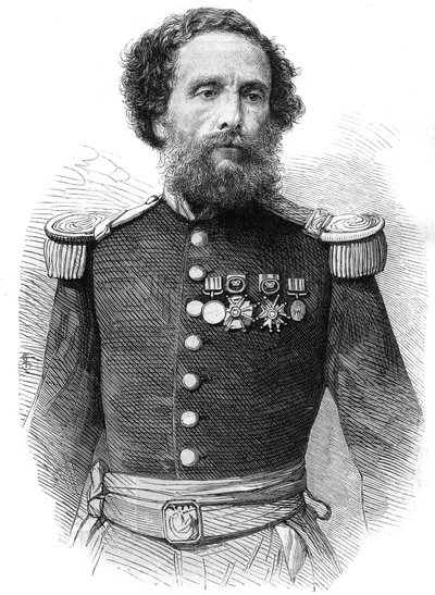Porträtt av general Juan Antonio Pezet (1809-1879) Republiken Perus president. Gravyr i "The Illustrious Universe" av Unknown artist