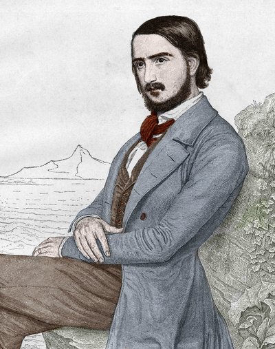 Porträtt av Georges (Georg) Herwegh (1817-1875) tysk poet, baserat på målningen av C. HITZ. av Unknown artist