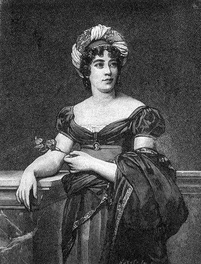 Porträtt av Germaine Necker, baronessan av Staël-Holstein, känd som Madame de Staël (1766 - 1817), fransk författare. av Unknown artist