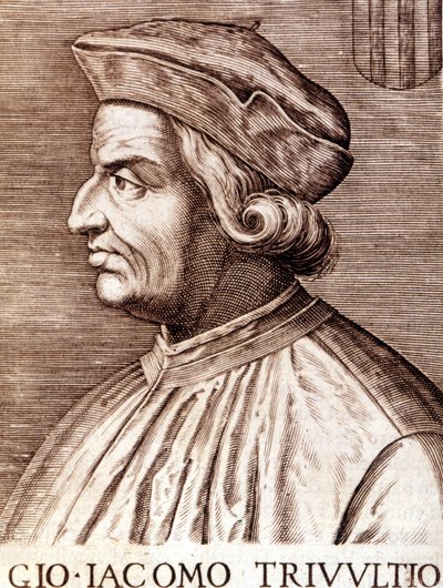 Porträtt av Giangiacomo Trivulzio (marskalk Trivulce) Marquis de Vigevano på franska Trivulce. Marskalk av Frankrike (1448 till 1518). Gravyr från 1600-talet av Unknown artist