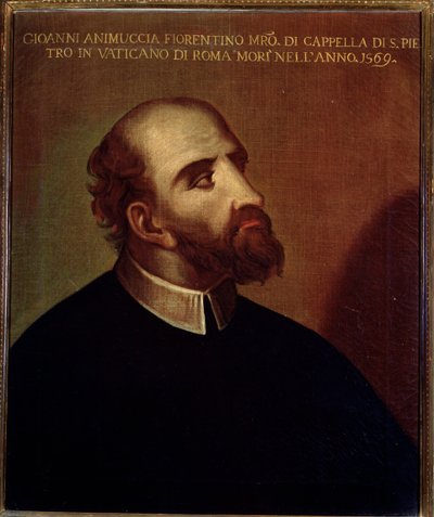 Porträtt av Giovanni Animuccia (1514 ca-1571) italiensk kompositör Anonym målning. Bolognas civila bibliografiska museum från 1500-talet av Unknown artist