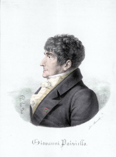 Porträtt av Giovanni Paisiello (eller Paesiello eller Paesieillo) (1740-1816), italiensk kompositör. Gravyr av 1800-talet av Unknown artist