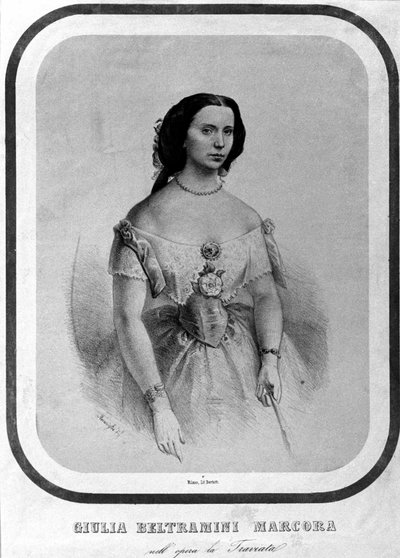 Porträtt av Giulia Beltramini Marcora i "La traviata"" av Giuseppe Verdi. Litografi från slutet av 1800-talet. av Unknown artist
