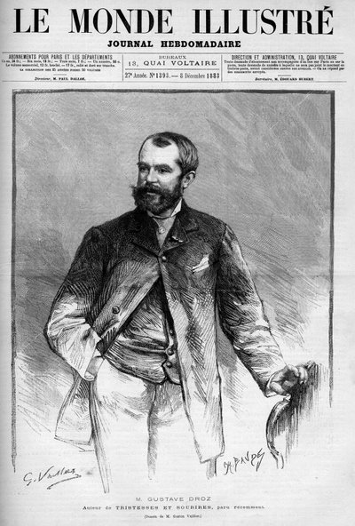 Porträtt av Gustave Droz (1832-1895), fransk målare och romanförfattare. Gravyr i ""The Illustrated World"" av Unknown artist