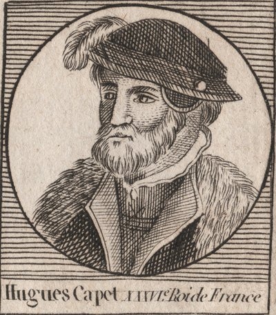 Porträtt av Hugues I Capet (ca 941 - 996), hertig av Frankrike då kung av Frankrike - Porträtt av Hugues I Capet (c941-996), kung av Frankrike - gravyr från "Instruction sur l
