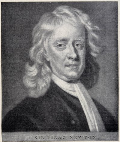 Porträtt av Isaac Newton nära originalet bevarat vid Berlins observatorium. av Unknown artist