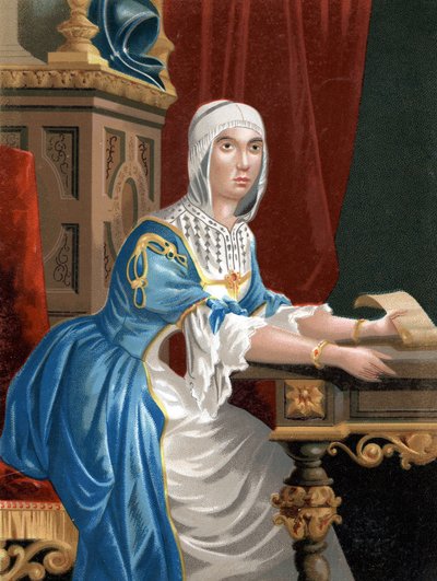 Porträtt av Isabella I den katolska (1451 - 1504), drottning av Kastilien efter kända män och kvinnor. Barcelona 1877. av Unknown artist