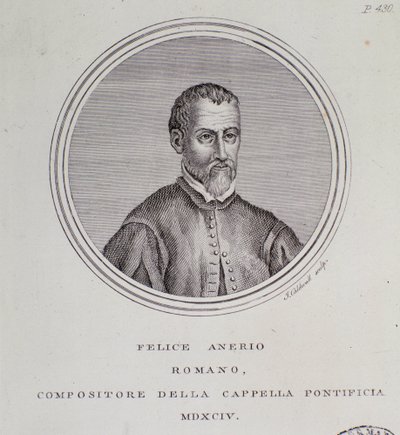 Porträtt av den italienska kompositören Felice Anerio (gravyr av Unknown artist