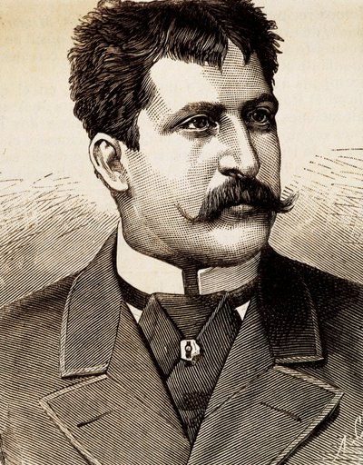 Porträtt av den italienska lyriska sångaren Mattia Battistini (1857-1928). Gravyr av 1800-talet. av Unknown artist