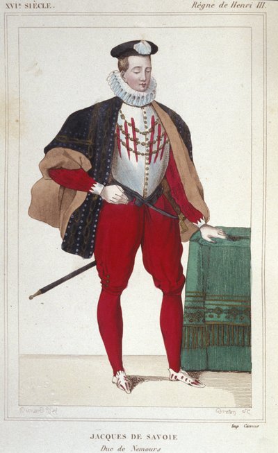Porträtt av Jacques de Savoie Nemours (1531-1585), greve av Geneve och hertig av Nemours från 1533 till 1585. Gravyr från 1830. av Unknown artist