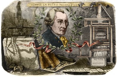 Porträtt av Jacques de Vaucanson (1709-1782), fransk mekaniker och uppfinnare av automater. Gravyr från 1857 i "" Le Musee Des Sciences"" av Unknown artist