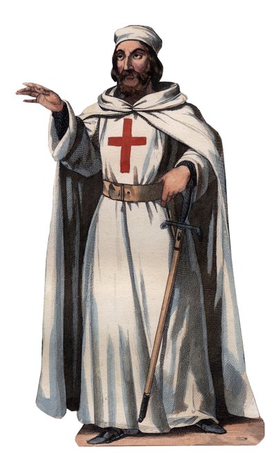 Porträtt av James av Molay (Jacques de Molay) (Molai) (1243-1314), Tempelriddarnas stormästare. Gravyr från 1842 i "Histoire des popes"" av Maurice Lachatre. Privat samling. av Unknown artist
